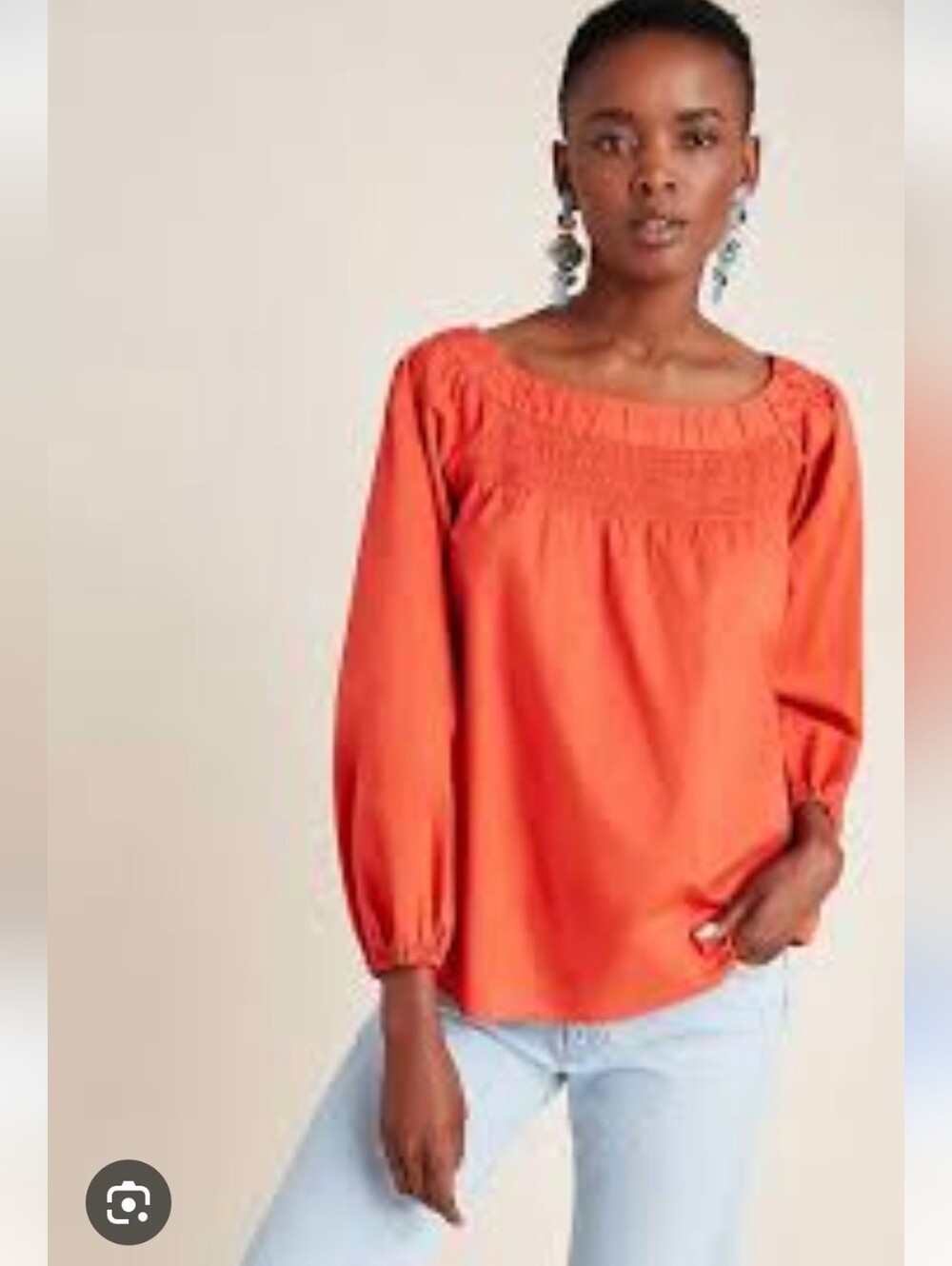 Maeve Coral-Orange Jessie Smocked Square-Neck Swing Blouse Size Medium NWOT